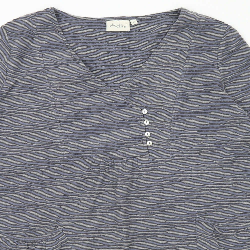 Adini Womens Grey  Cotton Tunic T-Shirt Size XL V-Neck