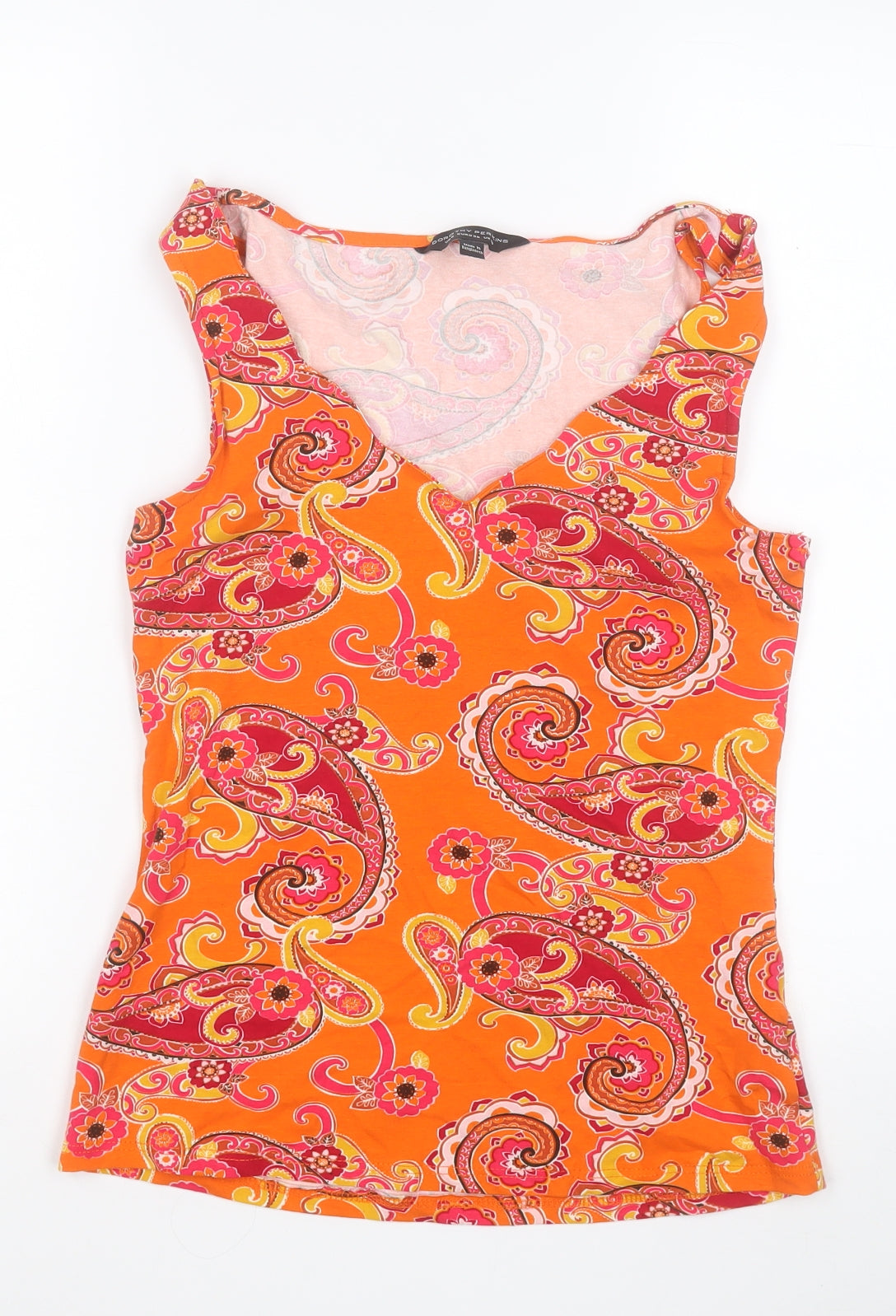Dorothy Perkins Womens Orange Geometric Cotton Basic Tank Size 10 Round Neck