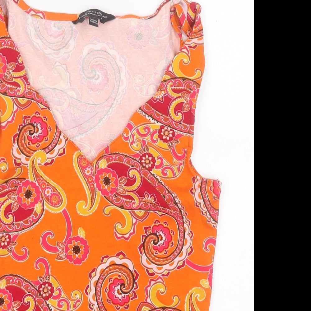 Dorothy Perkins Womens Orange Geometric Cotton Basic Tank Size 10 Round Neck