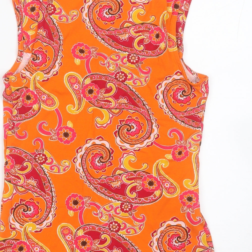 Dorothy Perkins Womens Orange Geometric Cotton Basic Tank Size 10 Round Neck