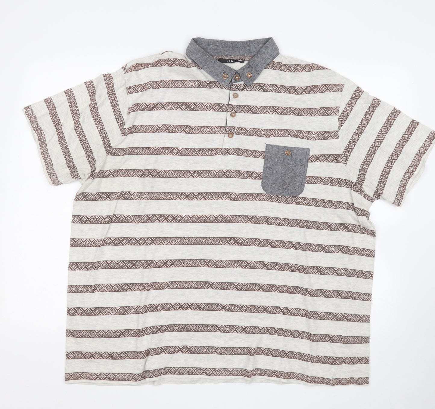 George Mens White Striped Cotton  Polo Size 2XL Collared