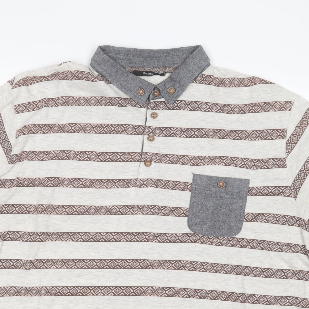 George Mens White Striped Cotton  Polo Size 2XL Collared