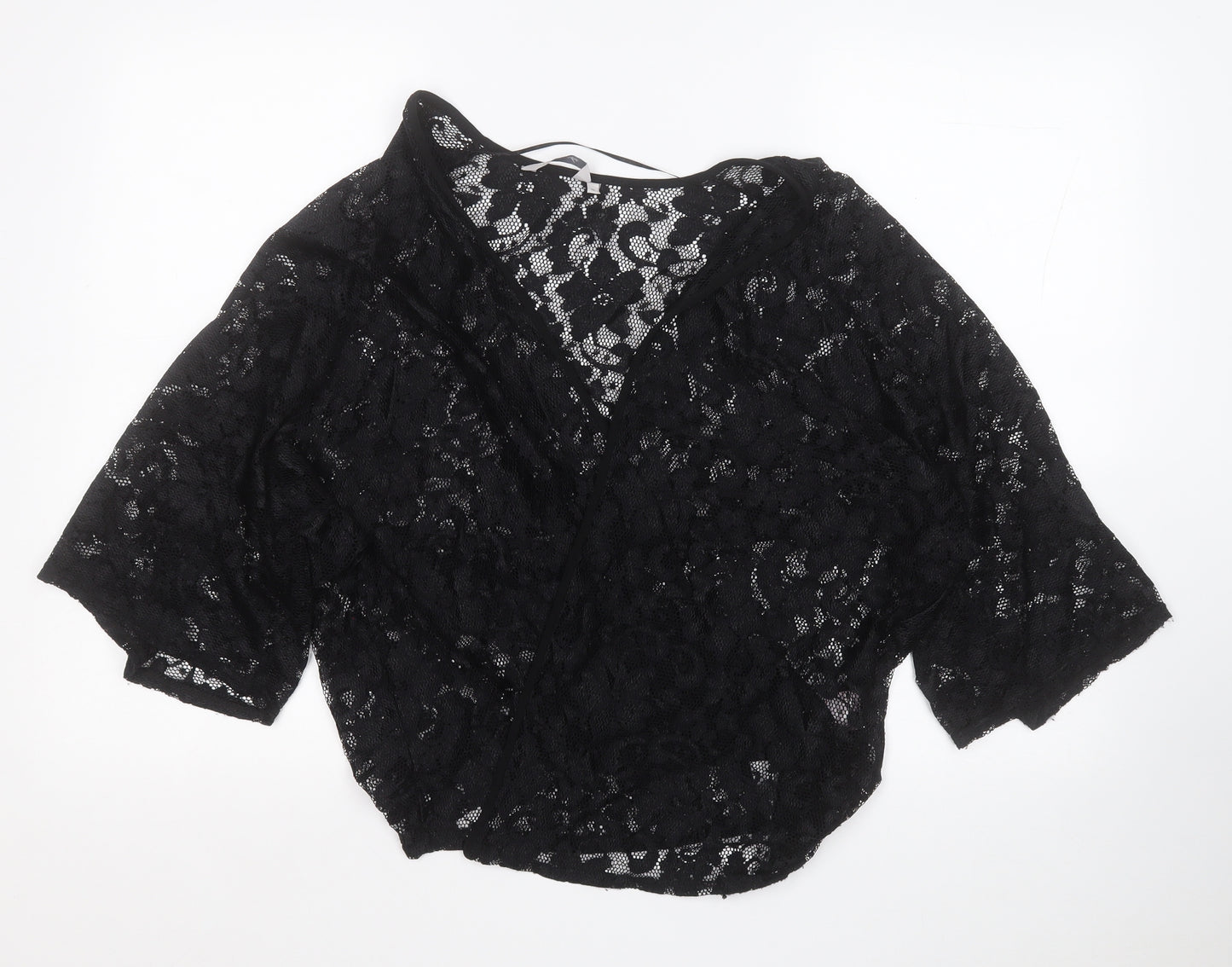 Peacocks Womens Black Round Neck Geometric Nylon Cardigan Jumper Size M