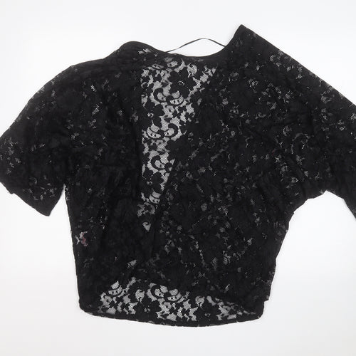 Peacocks Womens Black Round Neck Geometric Nylon Cardigan Jumper Size M