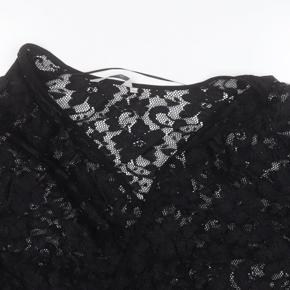 Peacocks Womens Black Round Neck Geometric Nylon Cardigan Jumper Size M