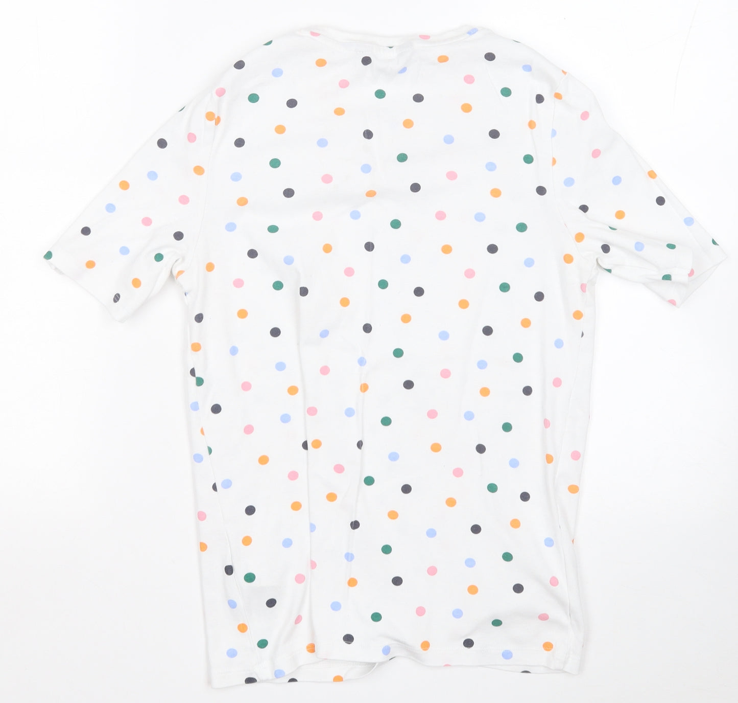 Marks and Spencer Womens White Polka Dot Cotton Basic T-Shirt Size 12 Round Neck
