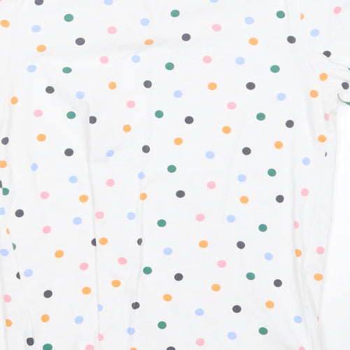 Marks and Spencer Womens White Polka Dot Cotton Basic T-Shirt Size 12 Round Neck