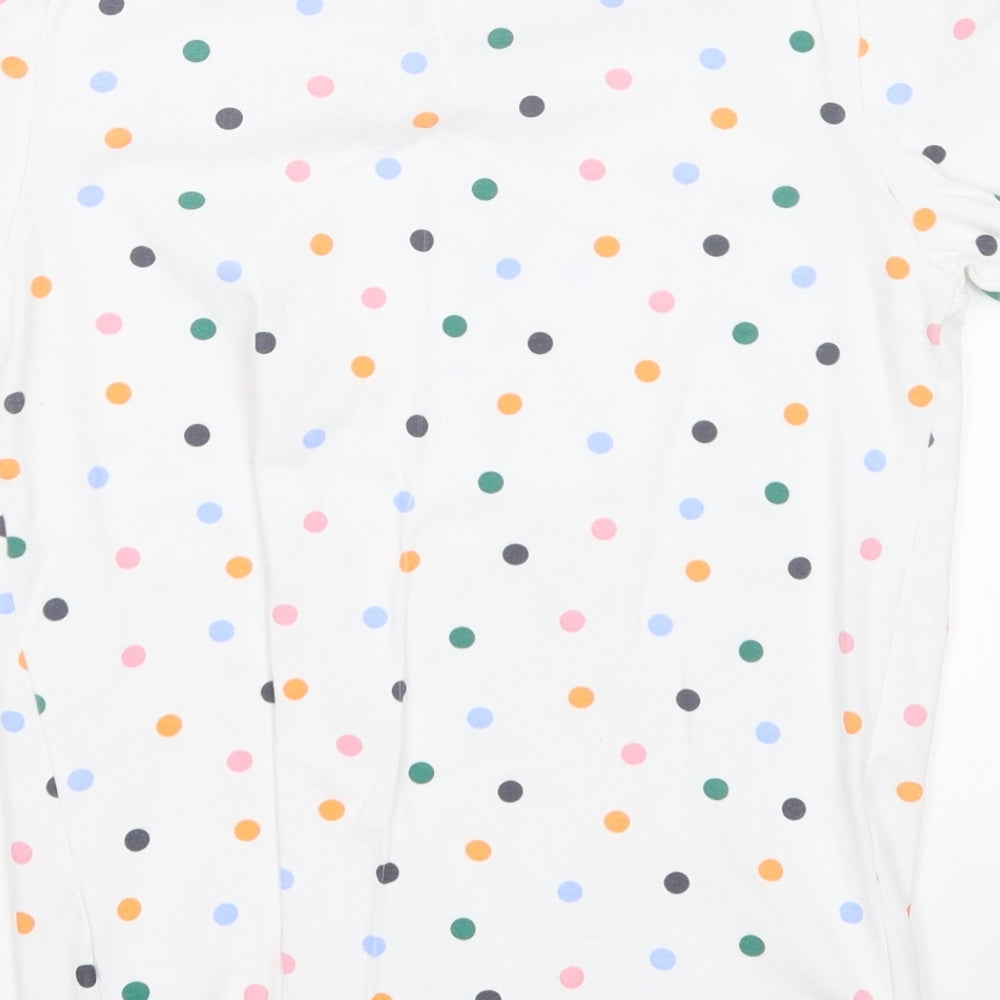 Marks and Spencer Womens White Polka Dot Cotton Basic T-Shirt Size 12 Round Neck