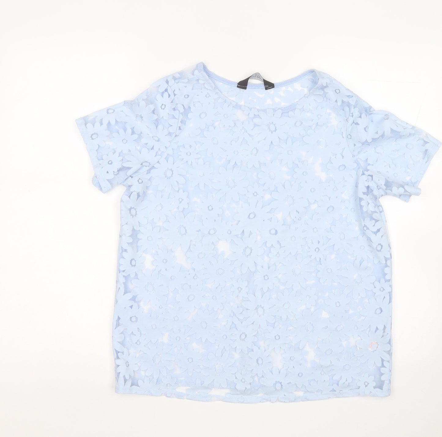 Dorothy Perkins Womens Blue Floral Cotton Basic T-Shirt Size 12 Round Neck