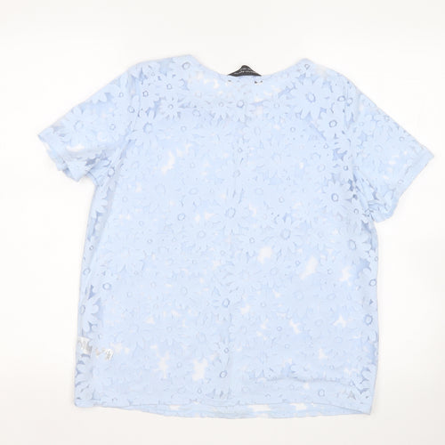 Dorothy Perkins Womens Blue Floral Cotton Basic T-Shirt Size 12 Round Neck