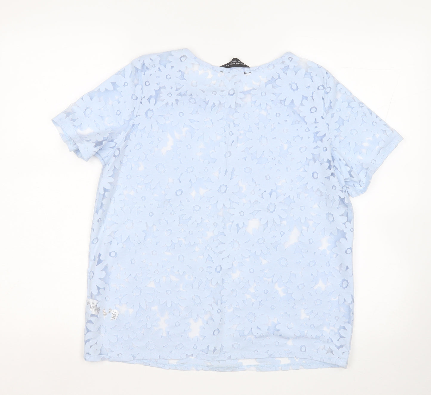 Dorothy Perkins Womens Blue Floral Cotton Basic T-Shirt Size 12 Round Neck