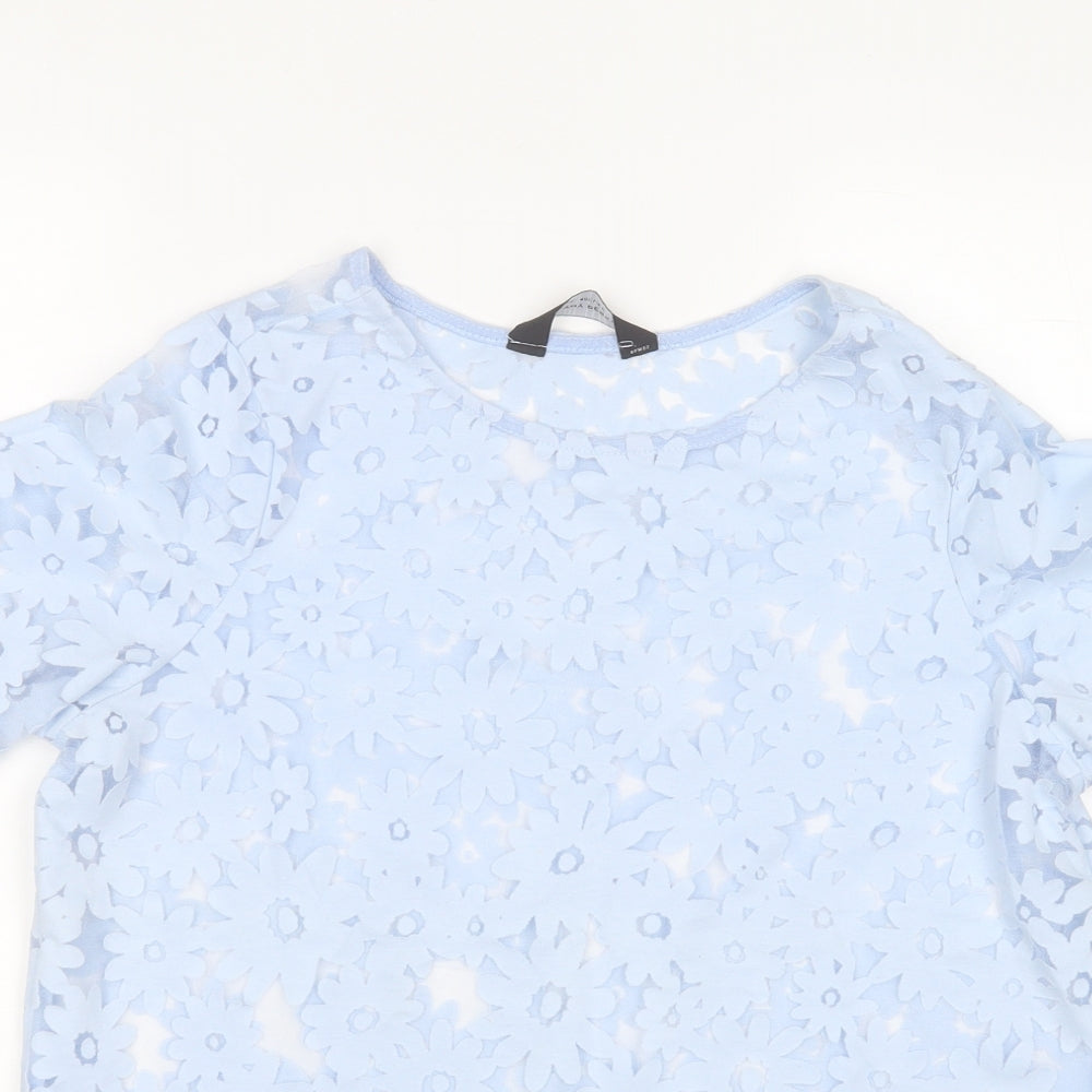 Dorothy Perkins Womens Blue Floral Cotton Basic T-Shirt Size 12 Round Neck