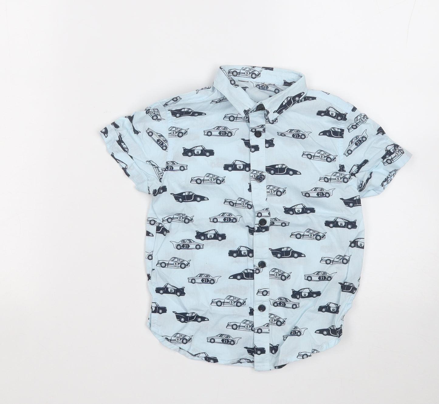 Primark Boys Blue Geometric Cotton Basic Button-Up Size 3-4 Years Collared  - Cars