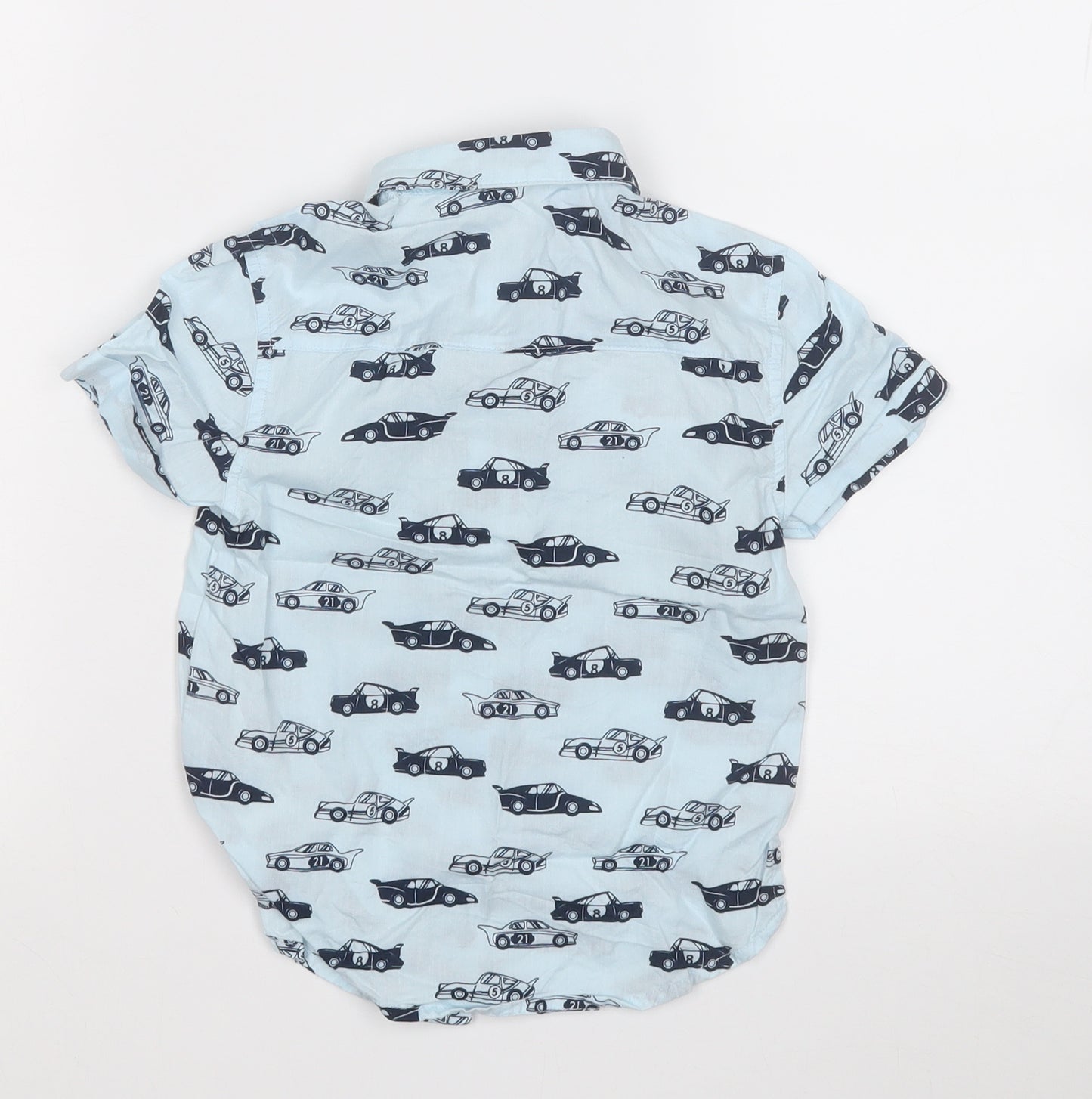 Primark Boys Blue Geometric Cotton Basic Button-Up Size 3-4 Years Collared  - Cars