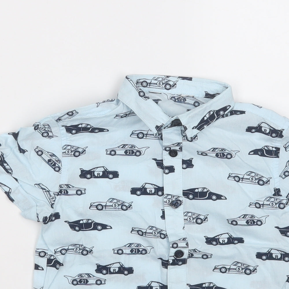 Primark Boys Blue Geometric Cotton Basic Button-Up Size 3-4 Years Collared  - Cars