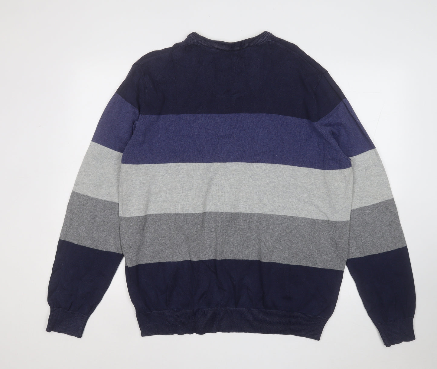 Cargo Quay Mens Multicoloured Round Neck Striped Cotton Pullover Jumper Size 2XL