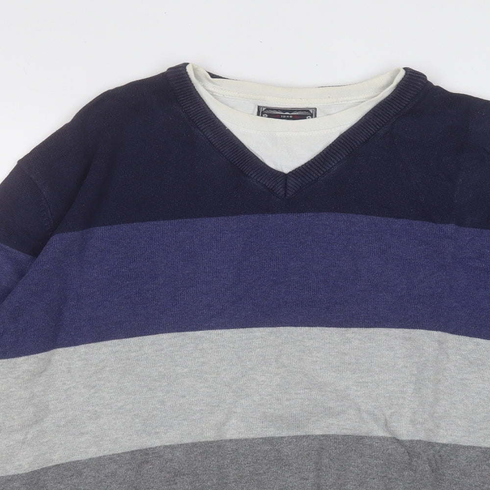 Cargo Quay Mens Multicoloured Round Neck Striped Cotton Pullover Jumper Size 2XL