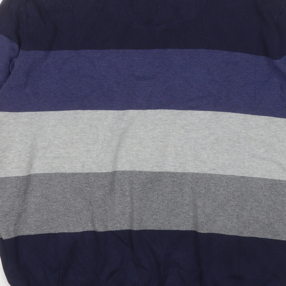 Cargo Quay Mens Multicoloured Round Neck Striped Cotton Pullover Jumper Size 2XL