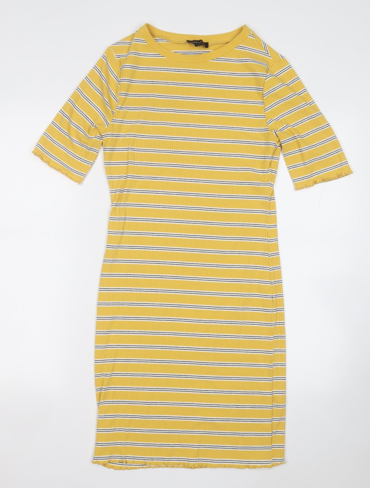 New Look Womens Yellow Striped Polyester Jumper Dress  Size 12  Round Neck