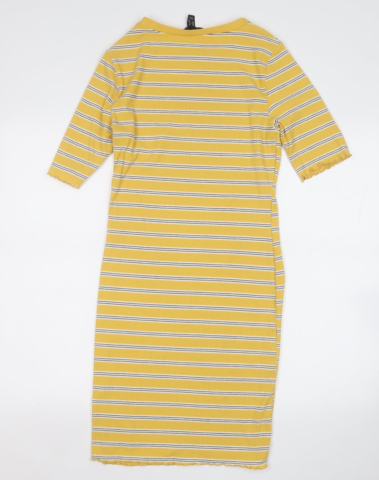 New Look Womens Yellow Striped Polyester Jumper Dress  Size 12  Round Neck