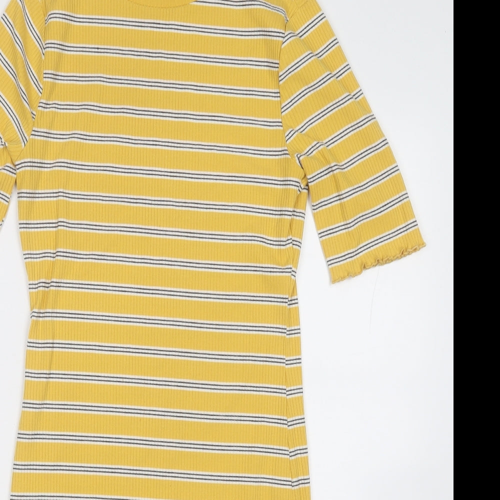 New Look Womens Yellow Striped Polyester Jumper Dress  Size 12  Round Neck