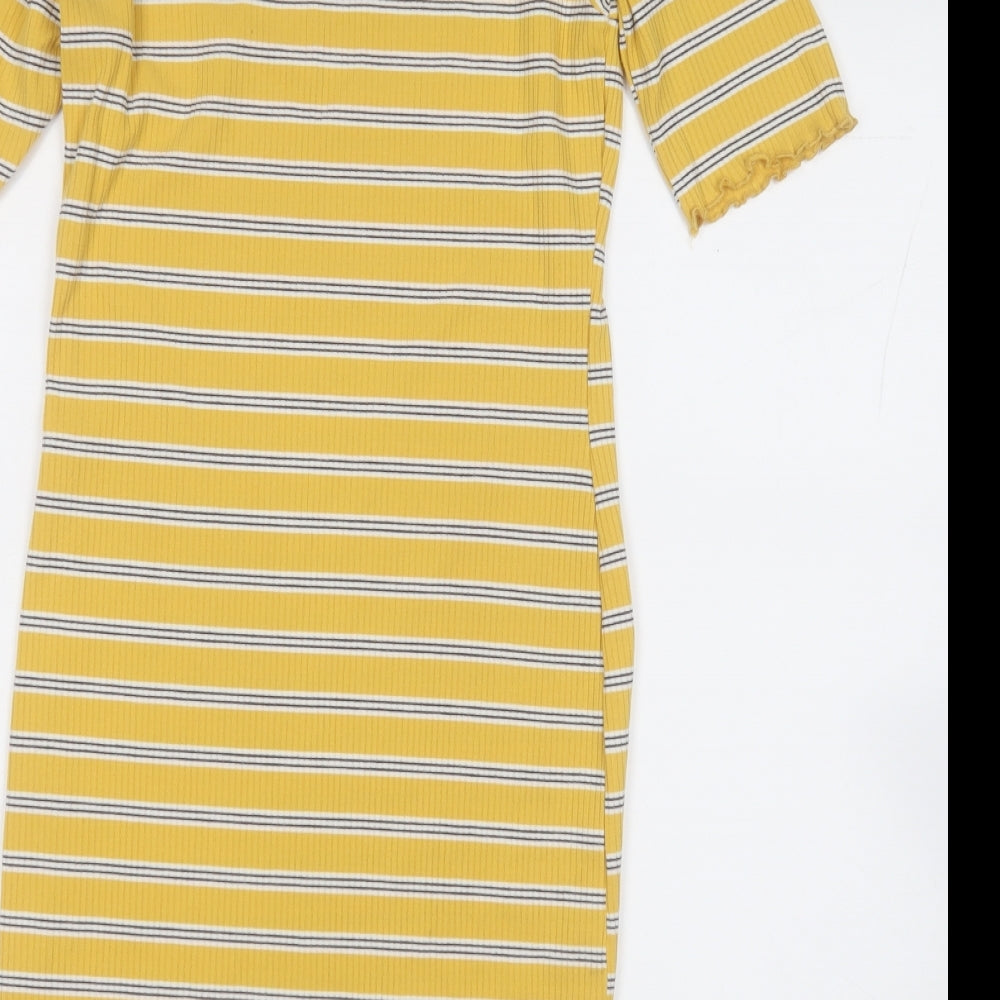 New Look Womens Yellow Striped Polyester Jumper Dress  Size 12  Round Neck