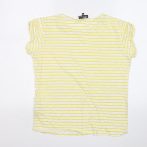 Warehouse Womens Yellow Striped Cotton Basic T-Shirt Size 12 Round Neck