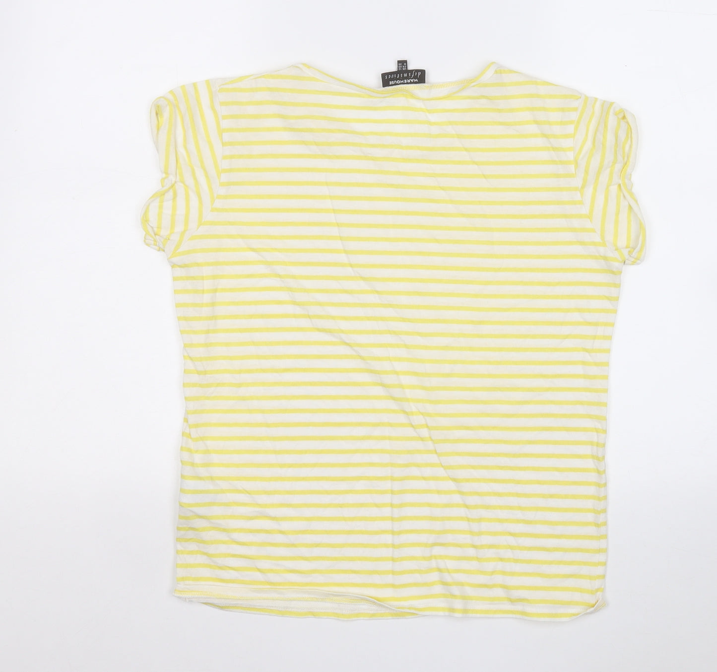 Warehouse Womens Yellow Striped Cotton Basic T-Shirt Size 12 Round Neck