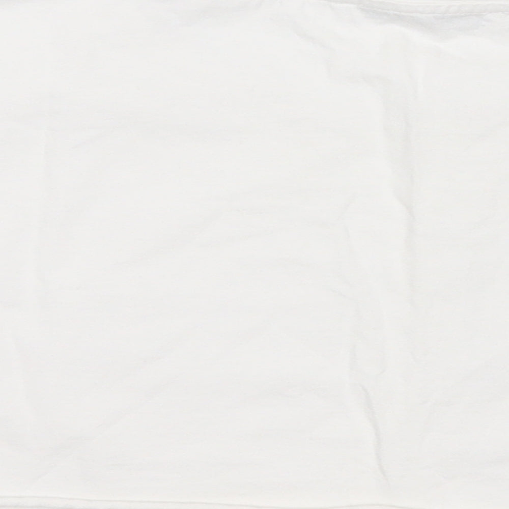 Zara Womens White Floral Cotton Basic T-Shirt Size L Round Neck