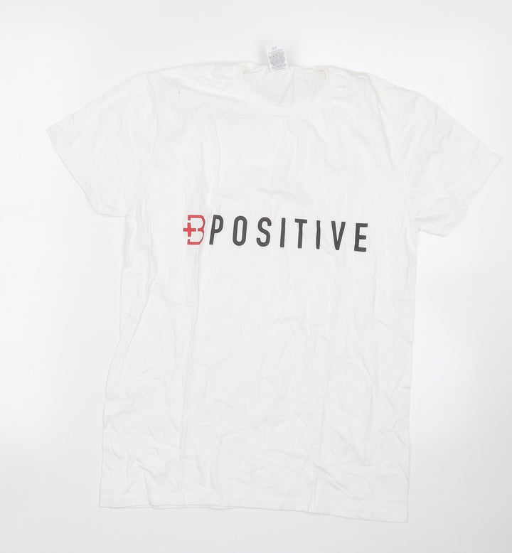 Fruit of the Loom Womens White  Cotton Basic T-Shirt Size S Round Neck - B Positive