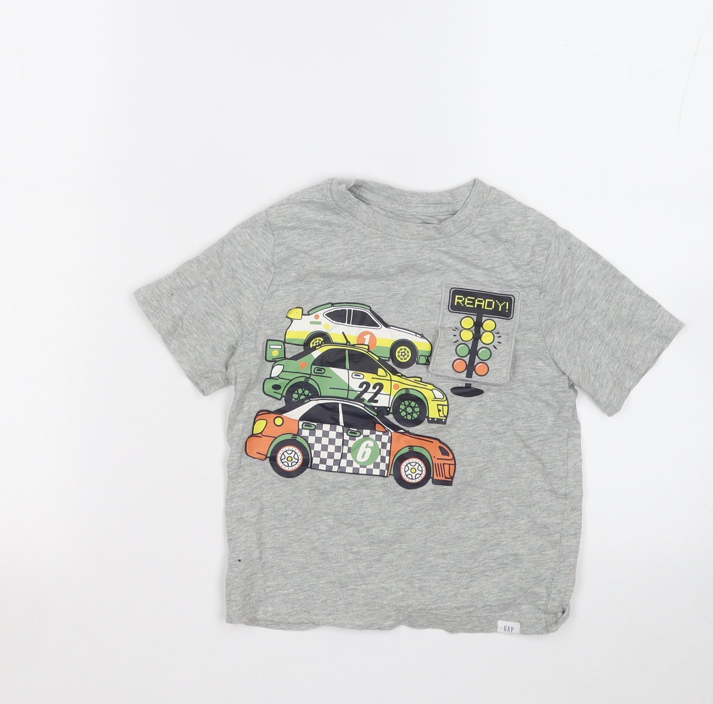 Gap Boys Grey  Cotton Basic T-Shirt Size 5 Years Round Neck  - Cars