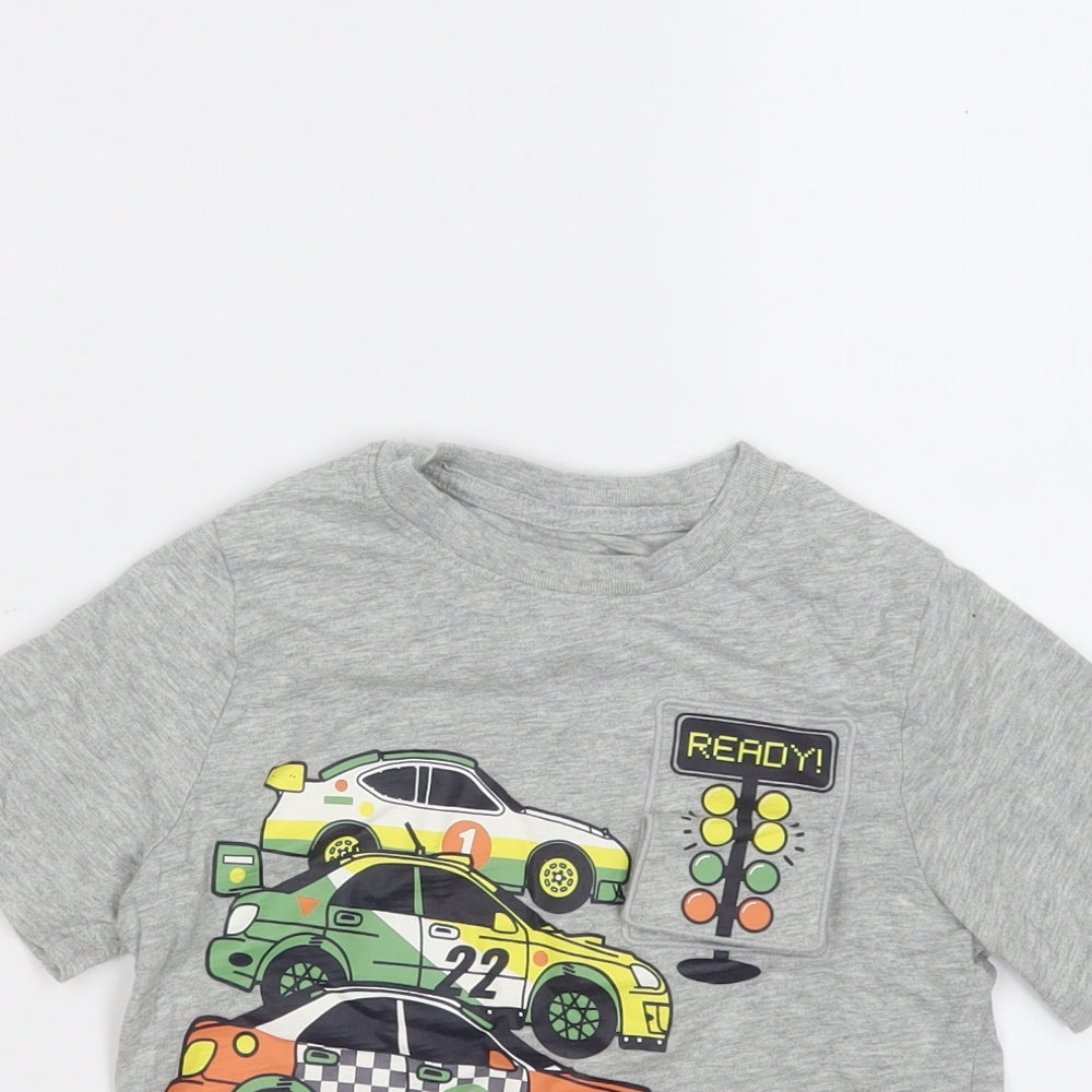 Gap Boys Grey  Cotton Basic T-Shirt Size 5 Years Round Neck  - Cars
