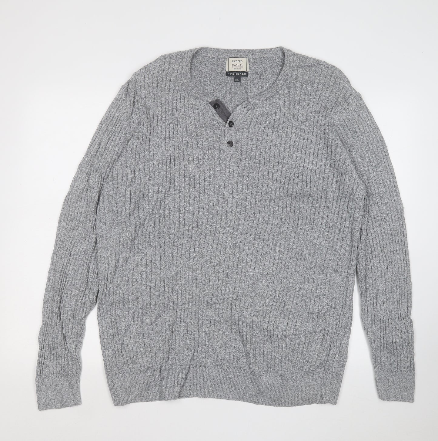 George Mens Grey Round Neck  Cotton Pullover Jumper Size 2XL