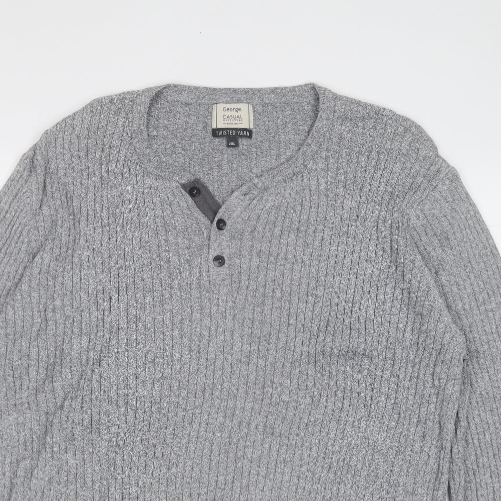 George Mens Grey Round Neck  Cotton Pullover Jumper Size 2XL