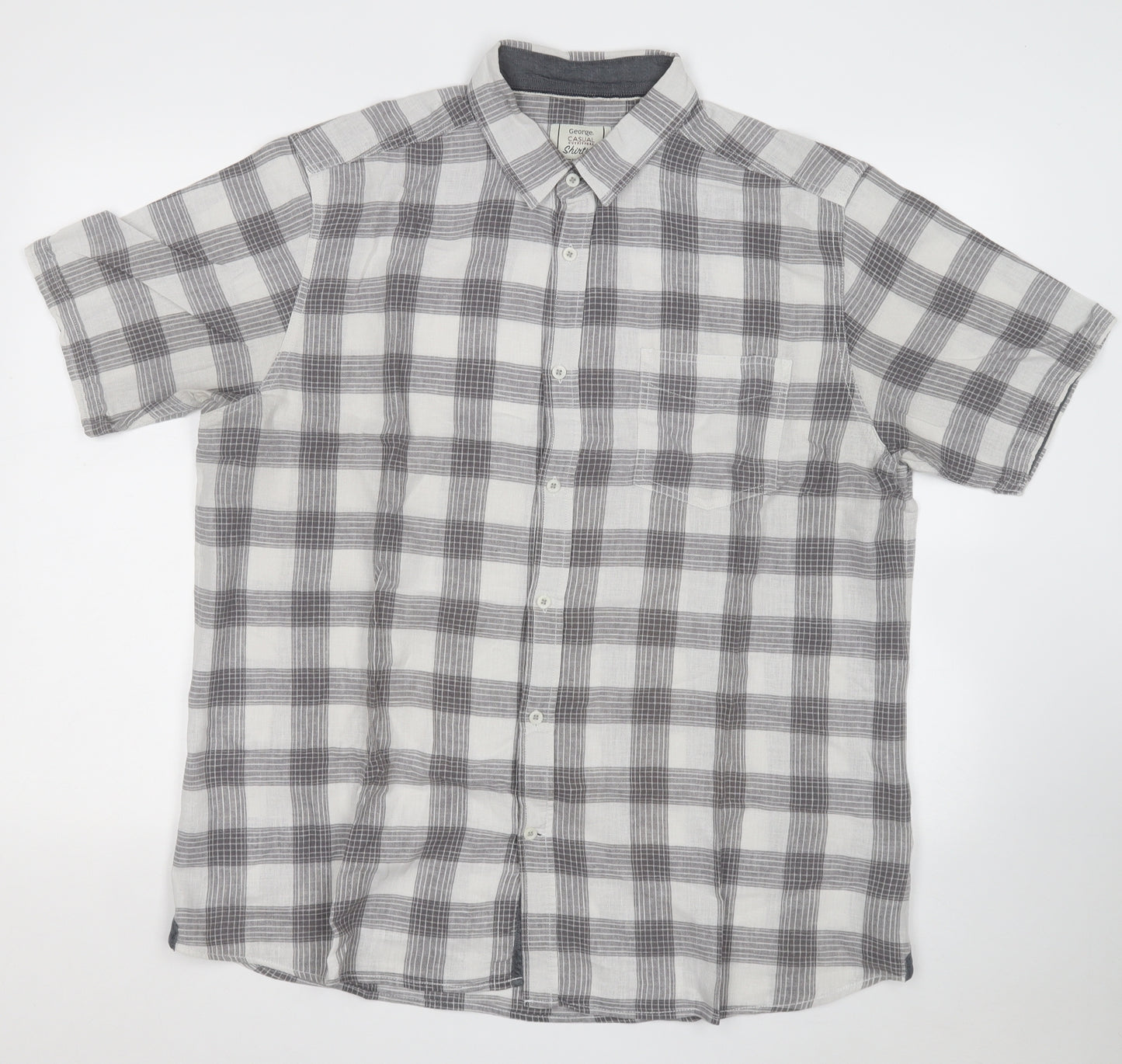 George Mens Grey Plaid Cotton  Polo Size XL Collared