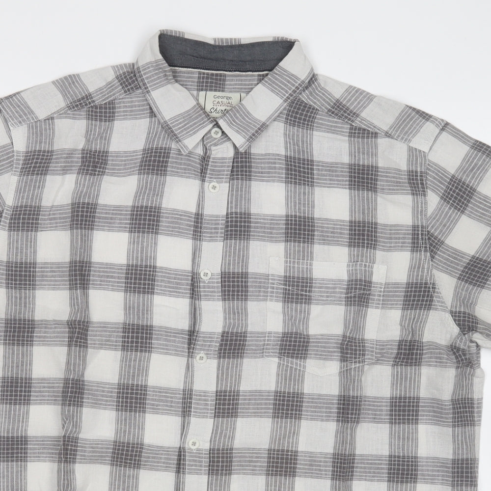 George Mens Grey Plaid Cotton  Polo Size XL Collared