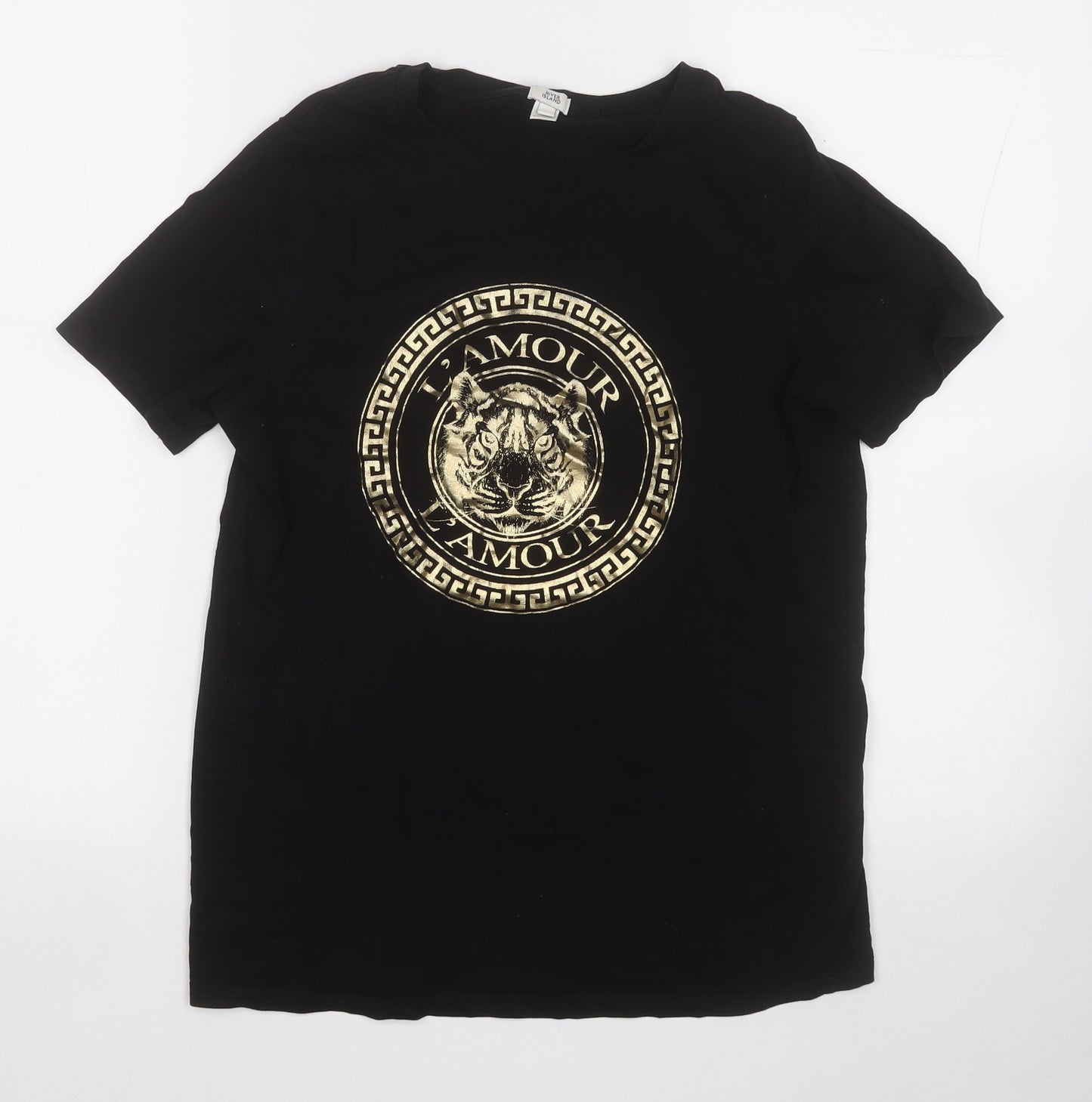 River Island Womens Black  Cotton Basic T-Shirt Size 8 Round Neck