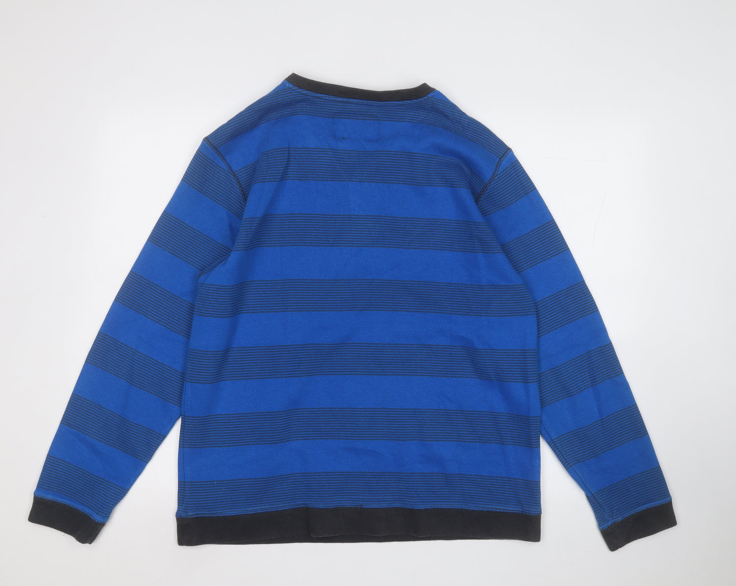Easy Mens Blue Round Neck Striped Cotton Pullover Jumper Size XL