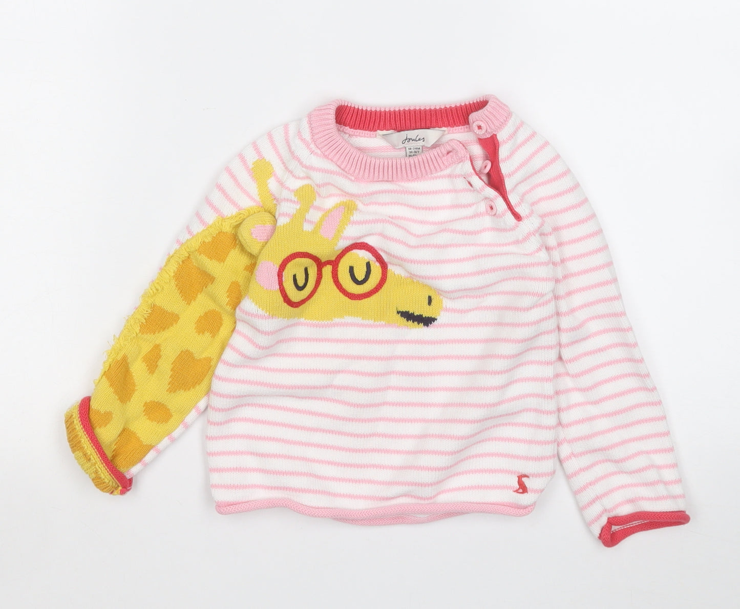 Joules Girls Pink Striped Cotton Pullover Jumper Size 18-24 Months   - Giraffe