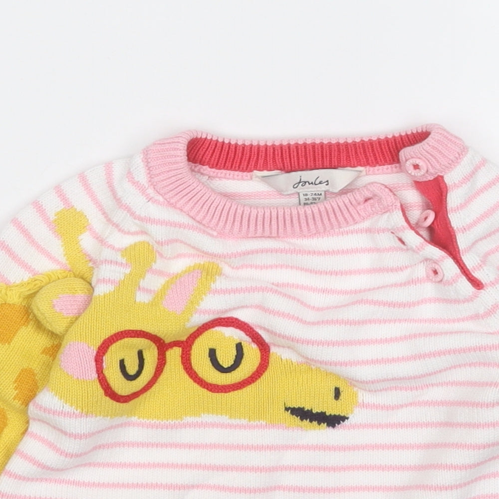 Joules Girls Pink Striped Cotton Pullover Jumper Size 18-24 Months   - Giraffe