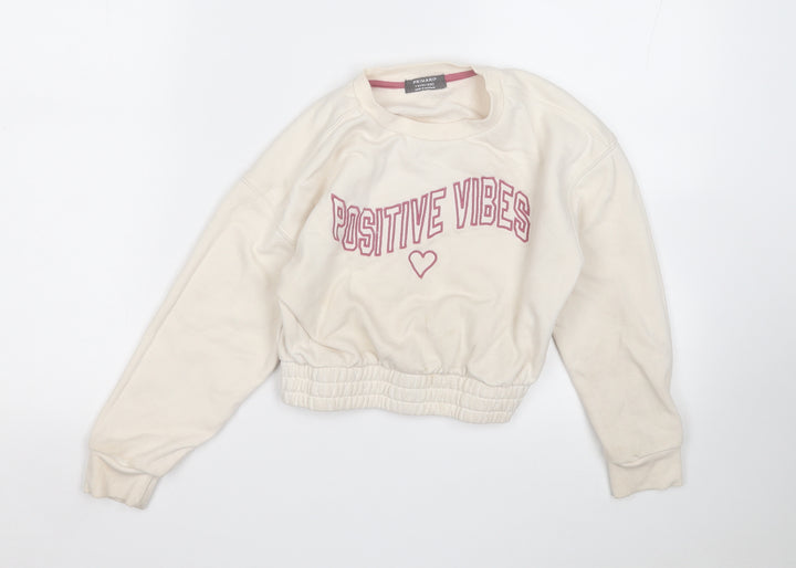 Primark Girls Beige  Cotton Pullover Sweatshirt Size 7-8 Years   - Positive Vibes