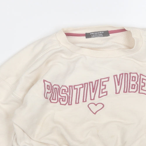 Primark Girls Beige  Cotton Pullover Sweatshirt Size 7-8 Years   - Positive Vibes