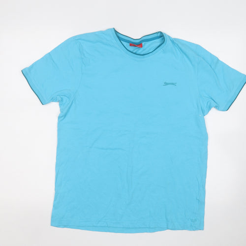 Slazenger Mens Blue  Cotton  T-Shirt Size S Round Neck