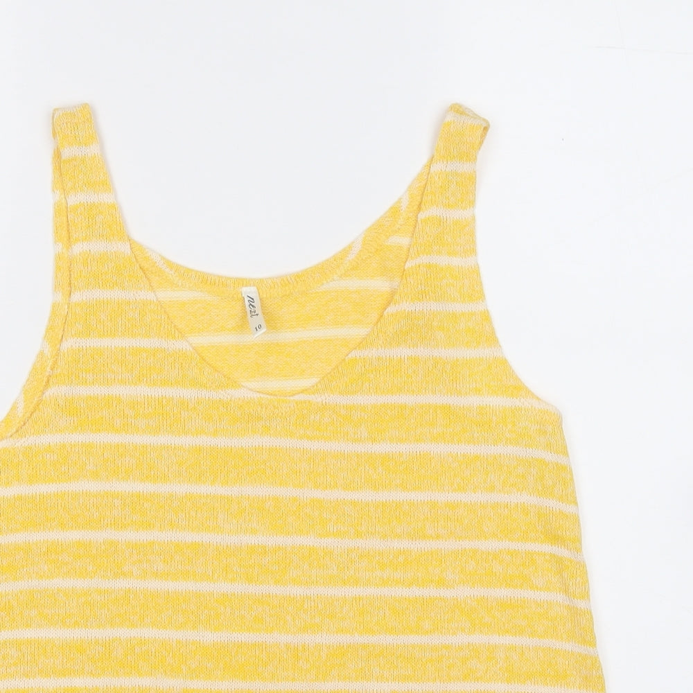 NEXT Womens Yellow Striped Viscose Basic Tank Size 10 Round Neck
