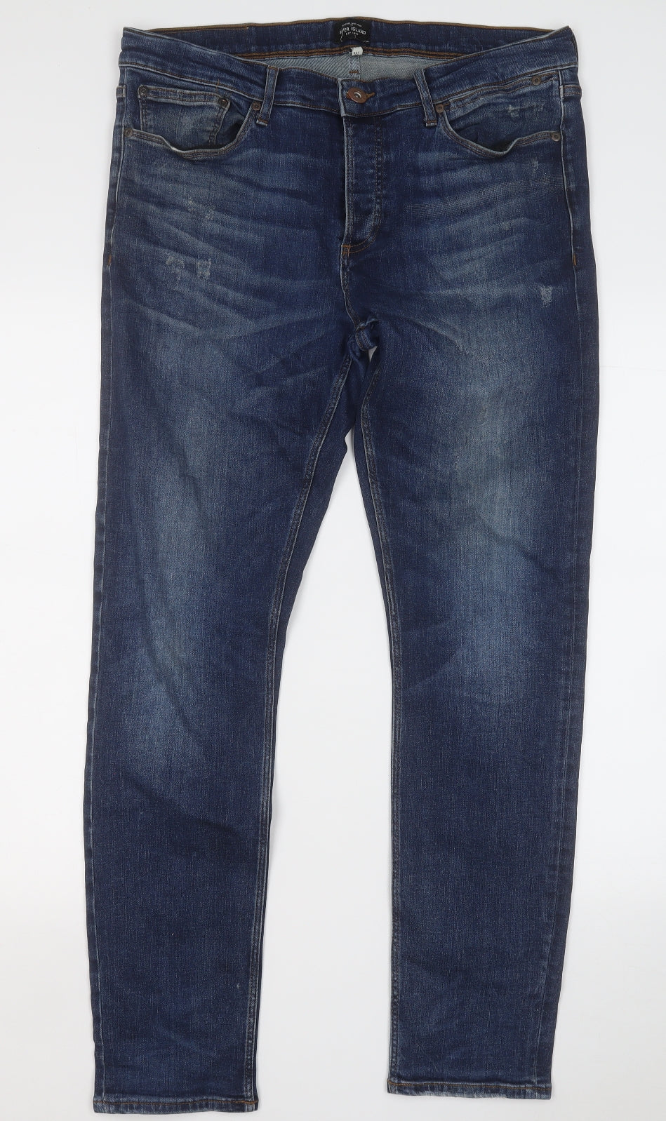 River Island Mens Blue  Cotton Straight Jeans Size 34 in L32 in Regular