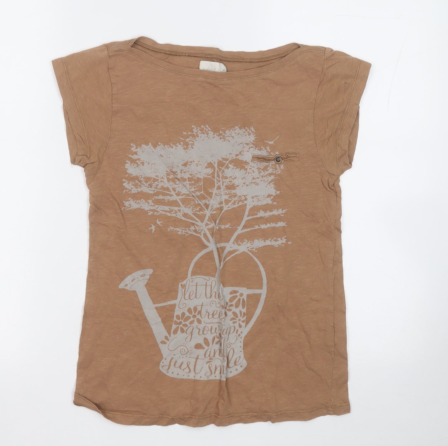 Zara Womens Brown  Cotton Basic T-Shirt Size M Round Neck