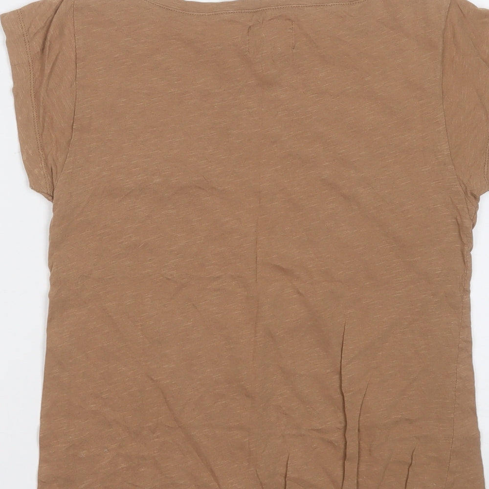 Zara Womens Brown  Cotton Basic T-Shirt Size M Round Neck