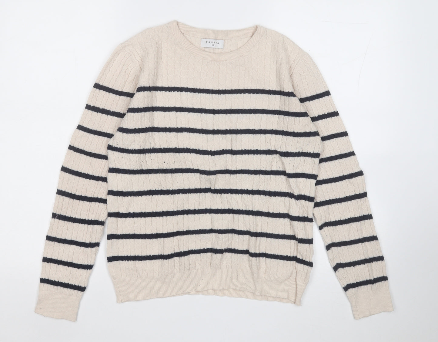 Papaya Womens Pink Round Neck Striped Viscose Pullover Jumper Size 16