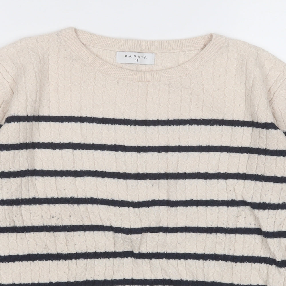 Papaya Womens Pink Round Neck Striped Viscose Pullover Jumper Size 16