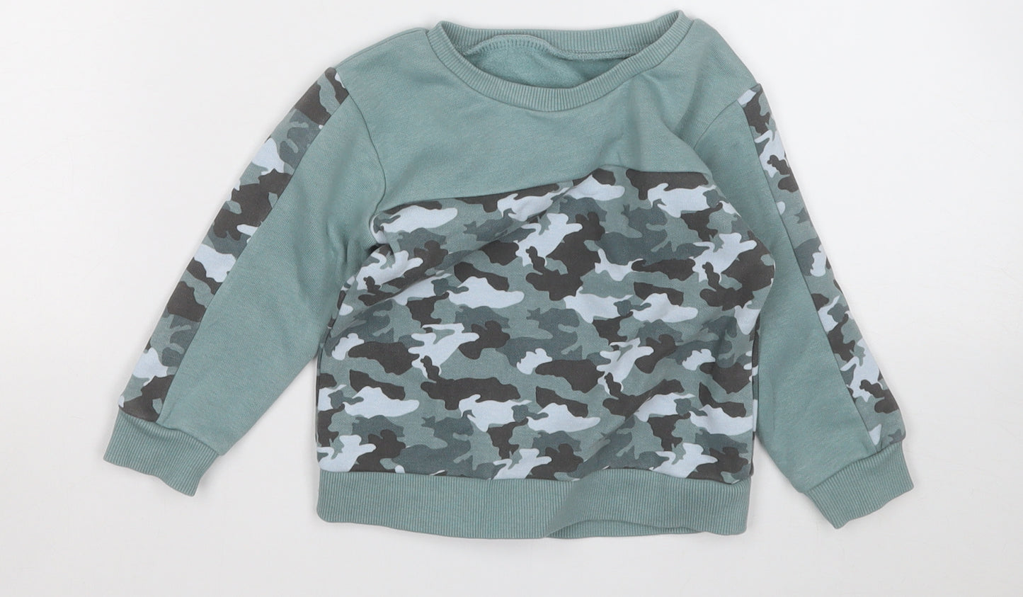 Dunnes Stores Boys Green Camouflage Cotton Pullover Jumper Size 12-18 Months